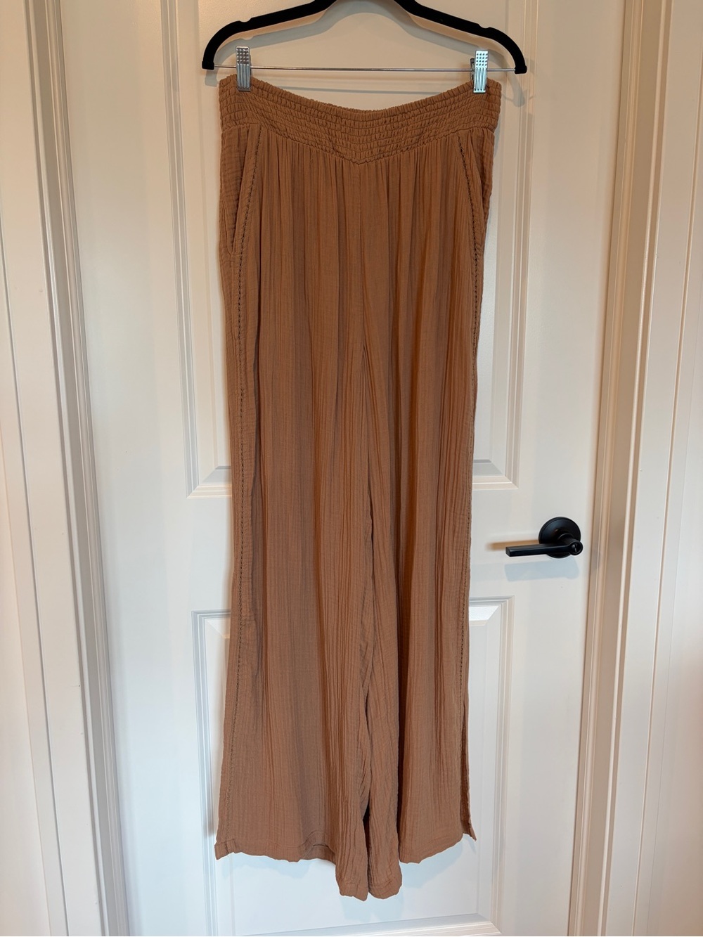 Aerie Gauzy Wide Leg Pool to Party 100% Cotton Pants Brown Large